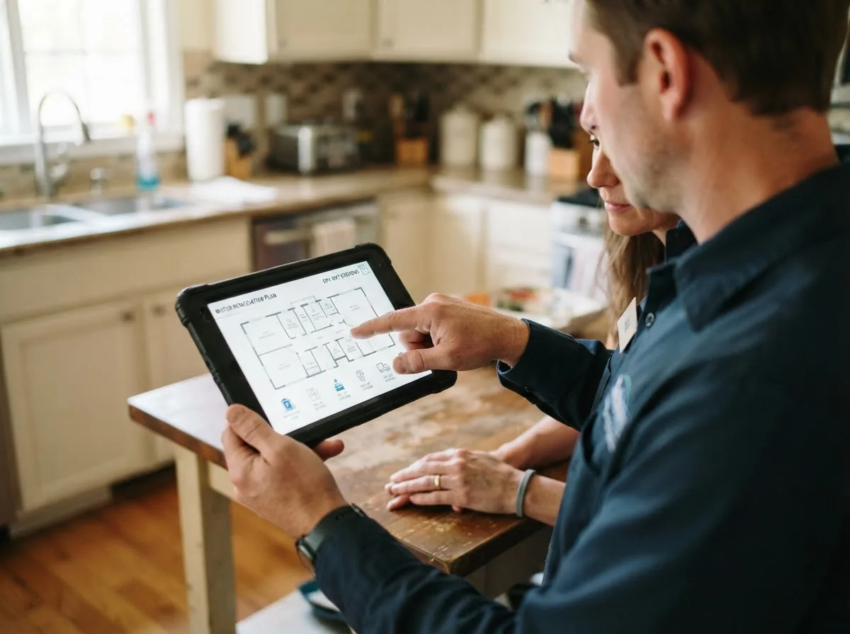 Water damage restoration technician inspecting a home in Damascus, OR